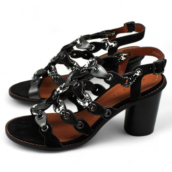 Coach Sandal Women Black All Leather Mid Heel Open-toe - Picture 6 of 8